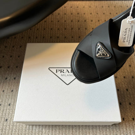 PRADA 26S BLOCK HEEL SANDALS 85MM IN BLACK EVA FOAM