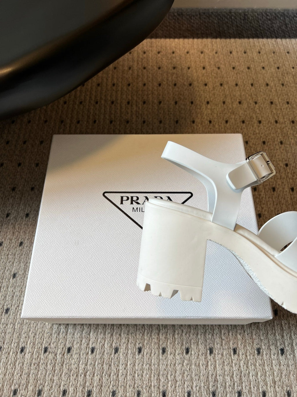 PRADA 26S BLOCK HEEL SANDALS 85MM IN WHITE EVA FOAM