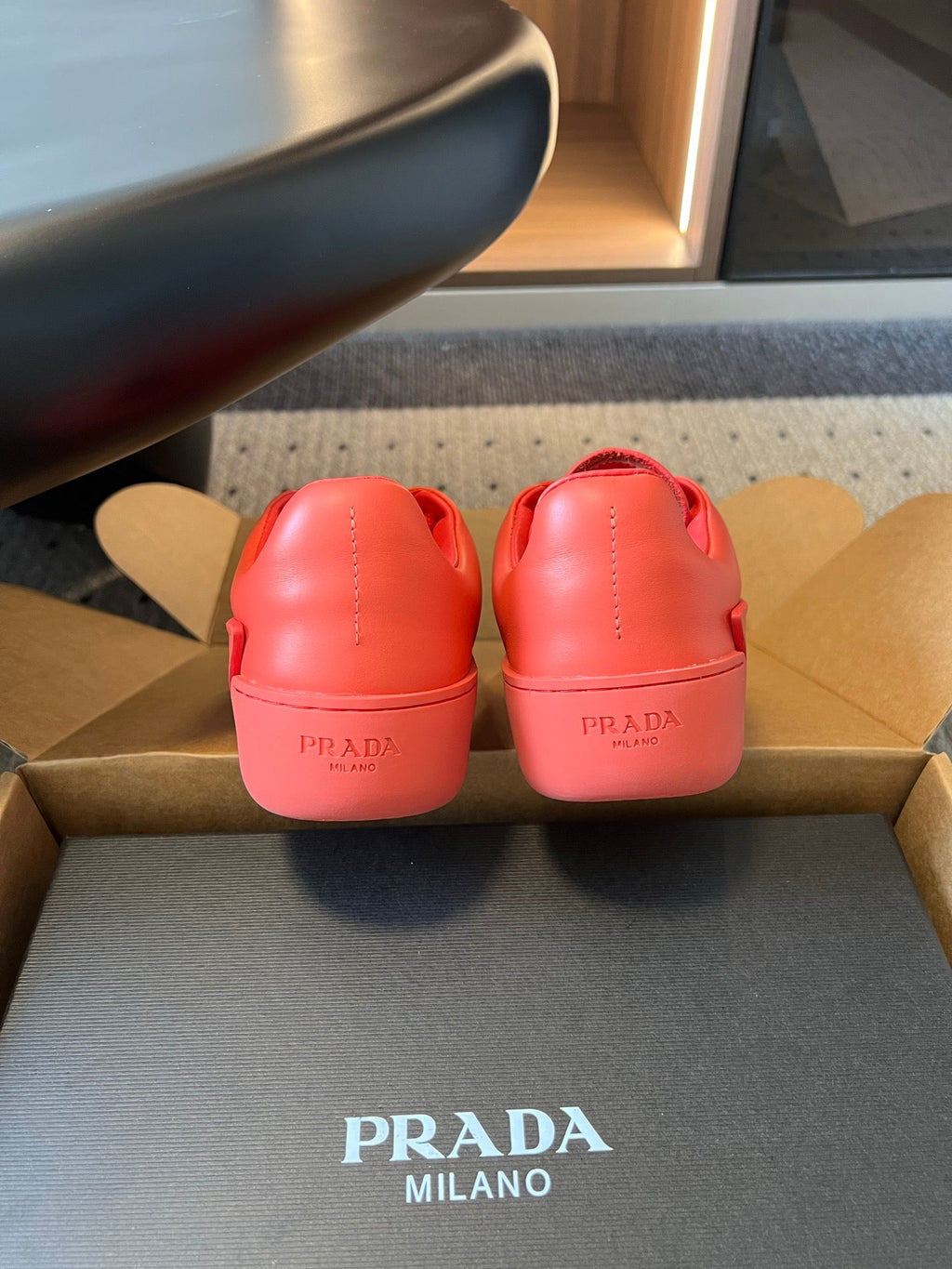 PRADA 26S LACE UP SNEAKERS 40MM IN RED CALFSKIN