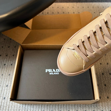 PRADA 26S LACE UP SNEAKERS 40MM IN BEIGE CALFSKIN