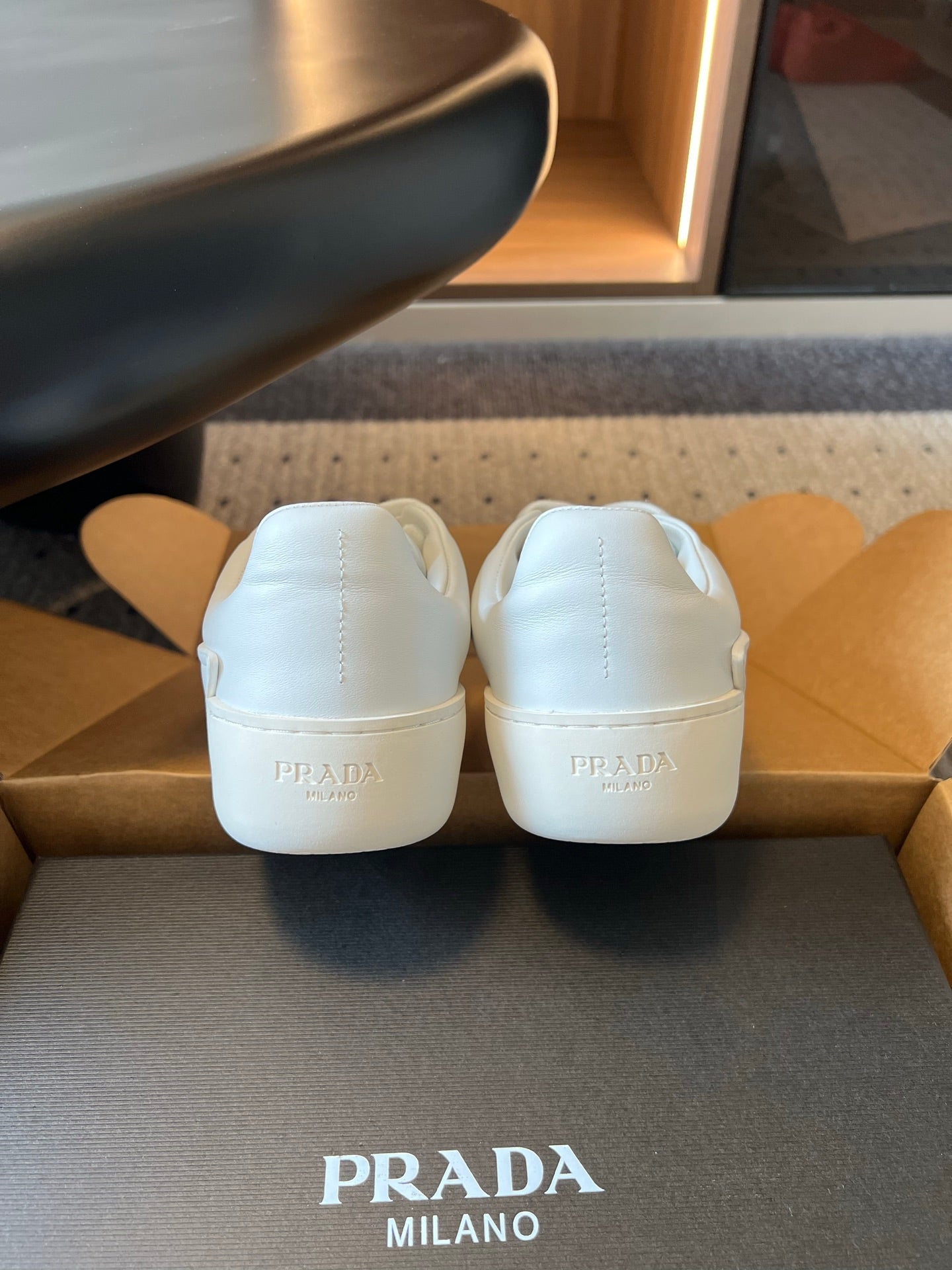 PRADA 26S LACE UP SNEAKERS 40MM IN WHITE CALFSKIN