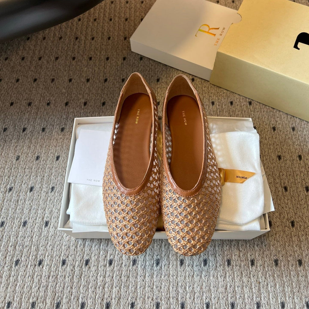THE ROW 26S BALLET FLATS IN BROWN MESH
