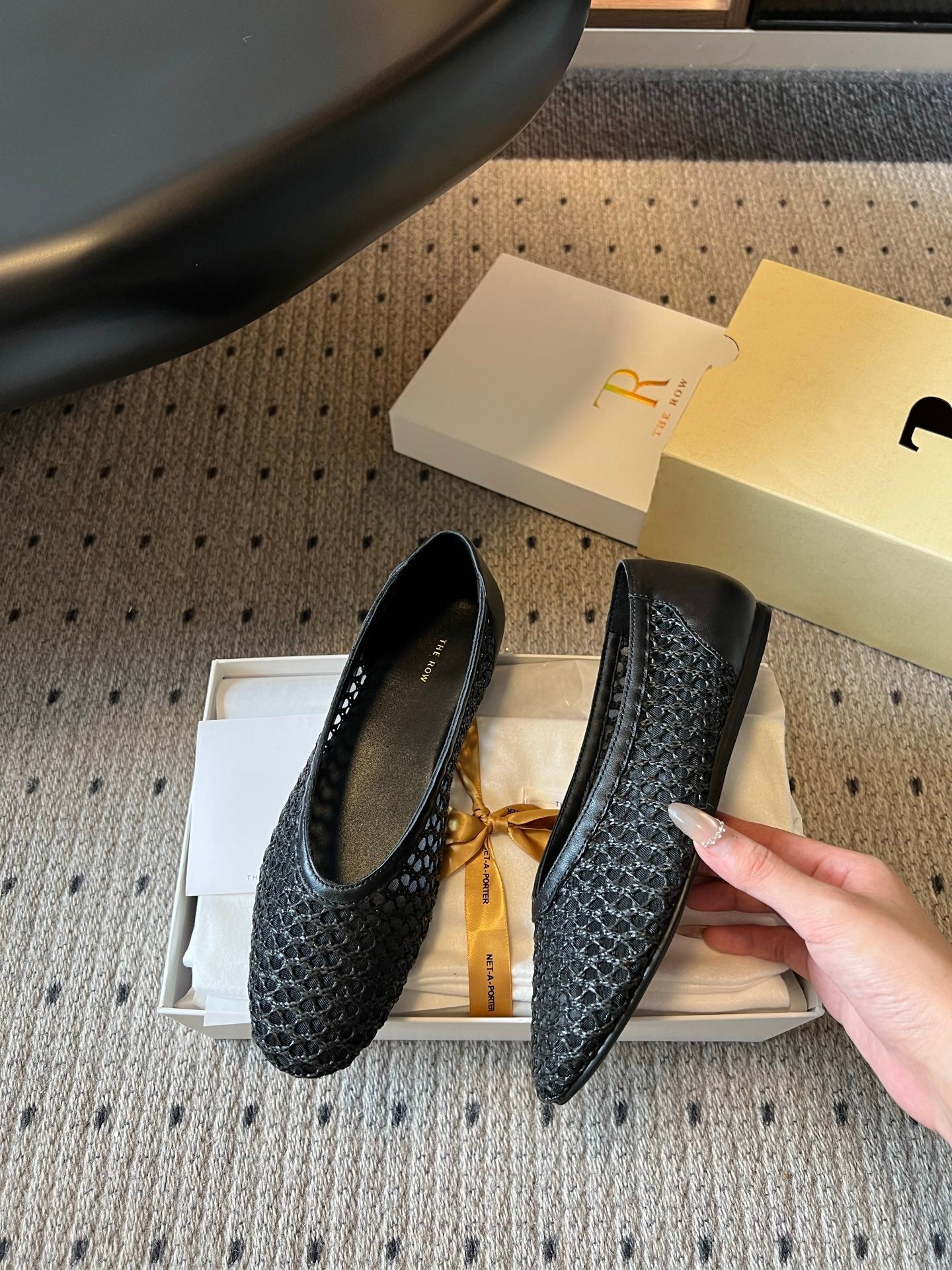 THE ROW 26S BALLET FLATS IN BLACK MESH