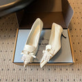 PRADA 26S POINTED TOE BOW FRINGE PUMPS 50MM IN IVORY WHITE CALFSKIN