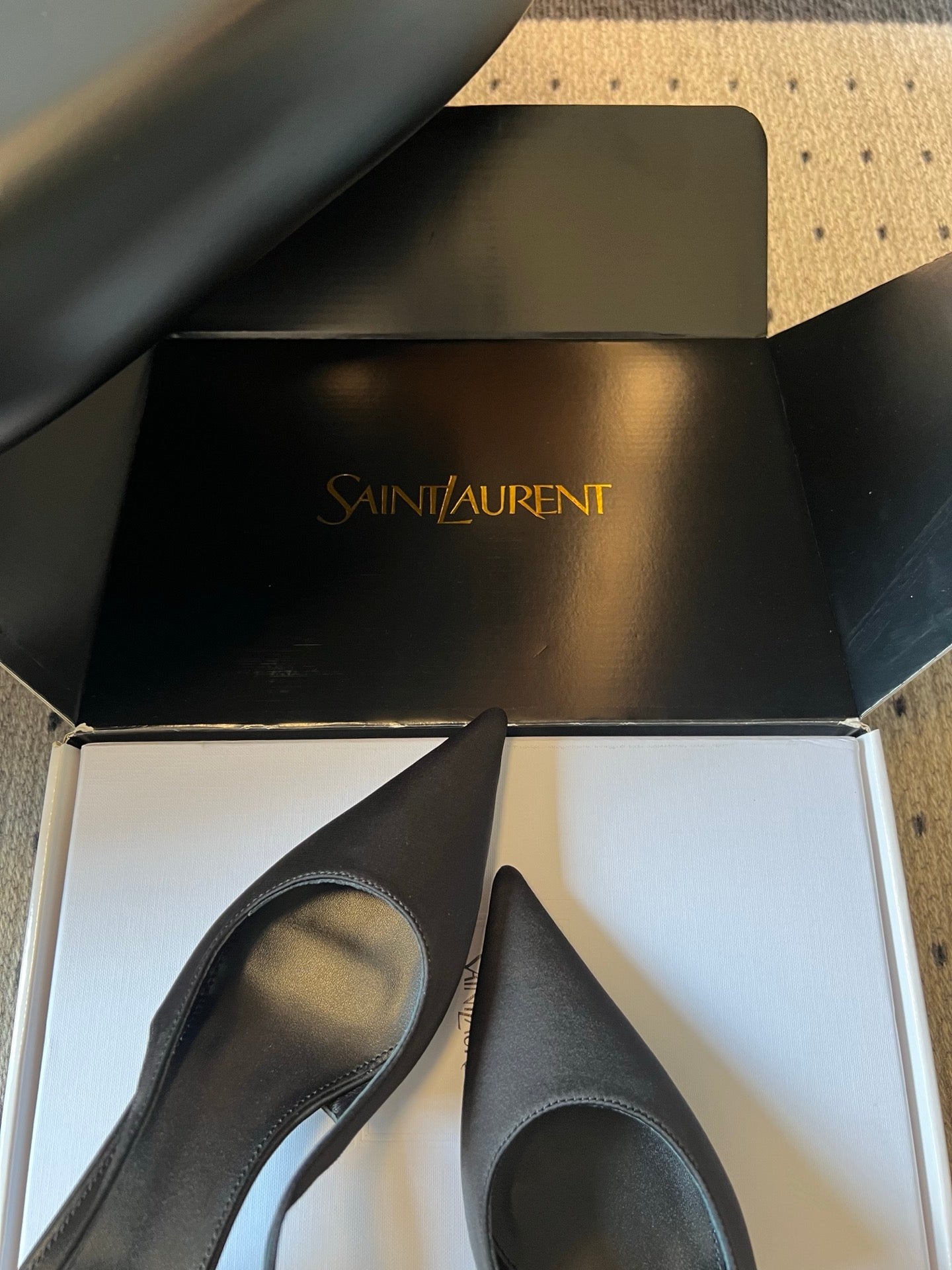 YSL 26S HEELED SLINGBACKS 60 MM IN BLACK SATIN