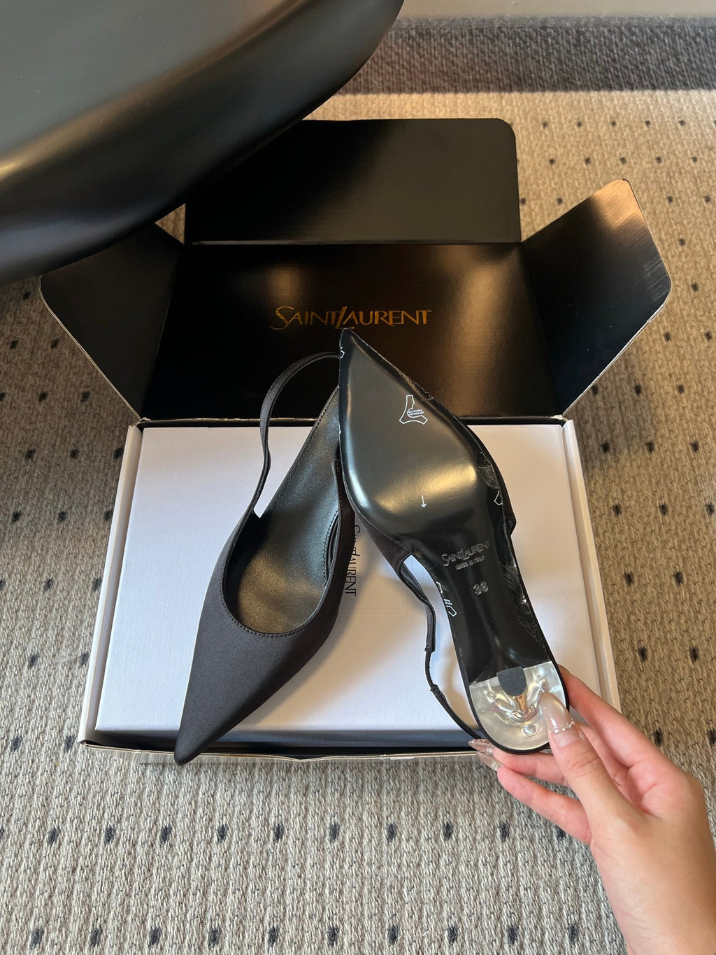 YSL 26S HEELED SLINGBACKS 60 MM IN BLACK SATIN