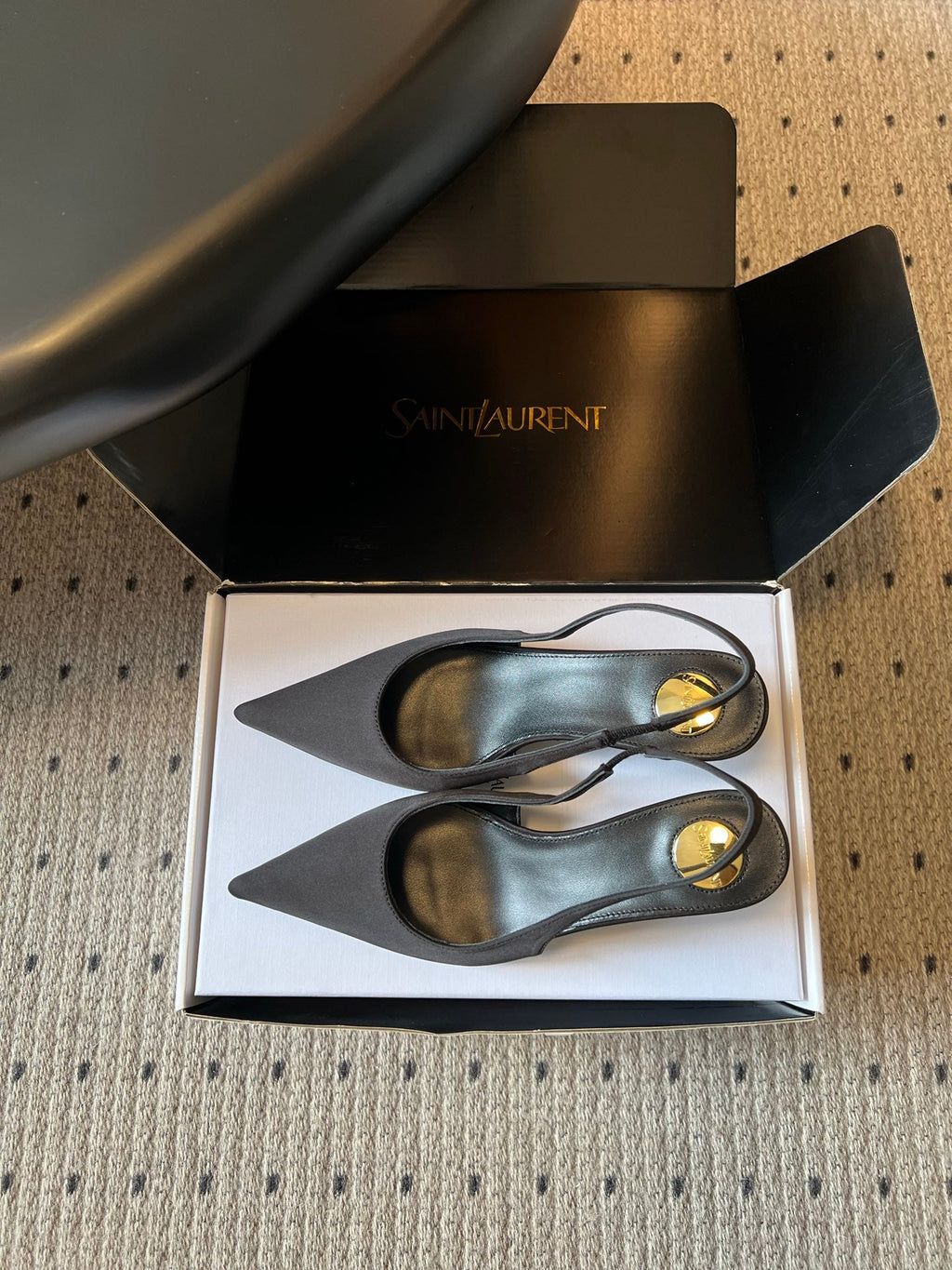 YSL 26S HEELED SLINGBACKS 60 MM IN BLACK SATIN