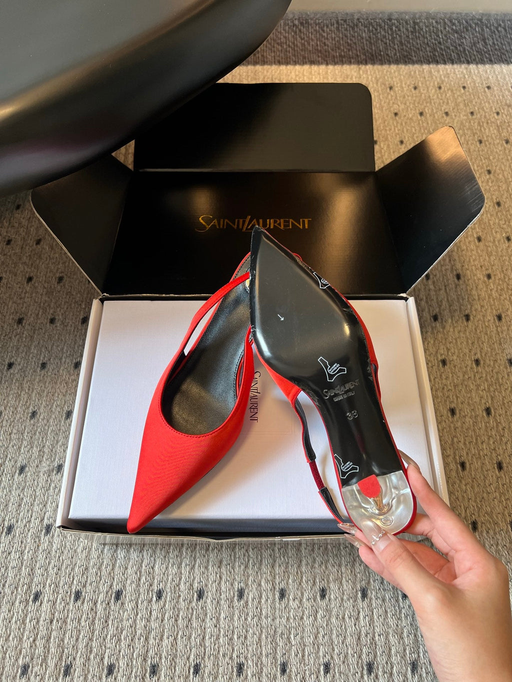 YSL 26S HEELED SLINGBACKS 60 MM IN RED SATIN