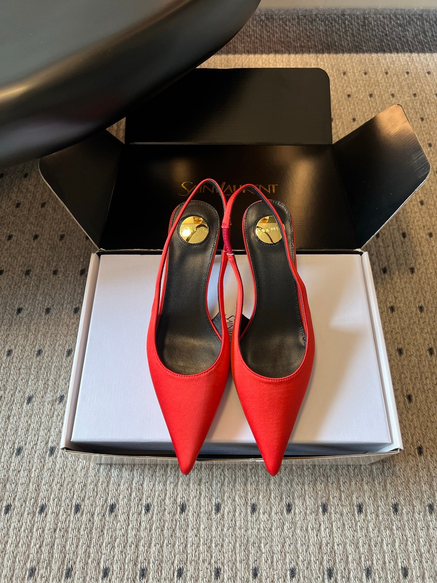 YSL 26S HEELED SLINGBACKS 60 MM IN RED SATIN