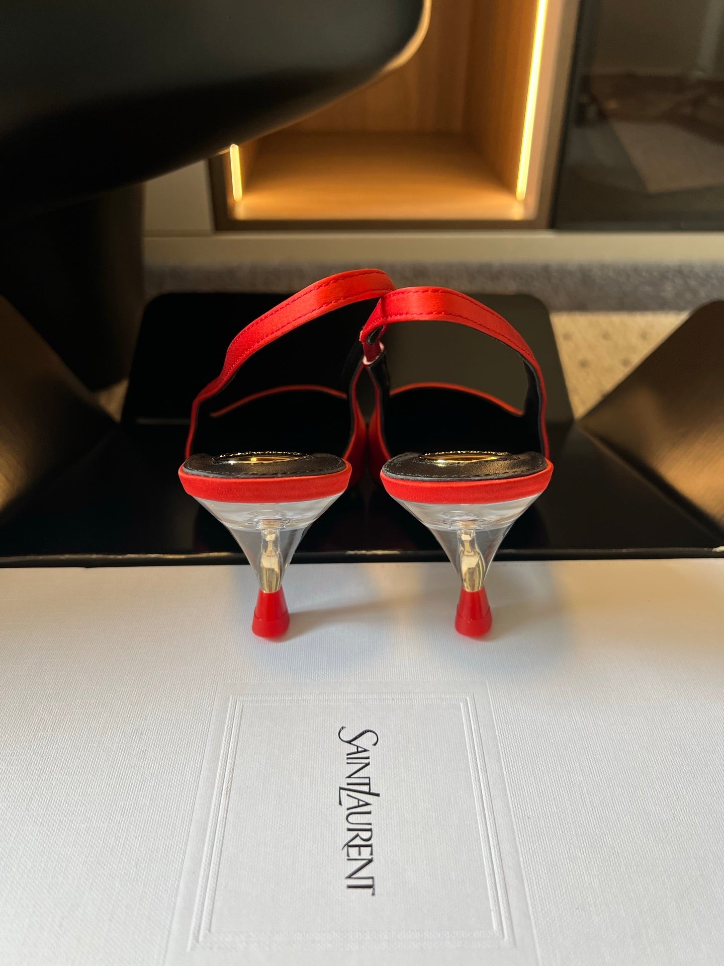 YSL 26S HEELED SLINGBACKS 60 MM IN RED SATIN