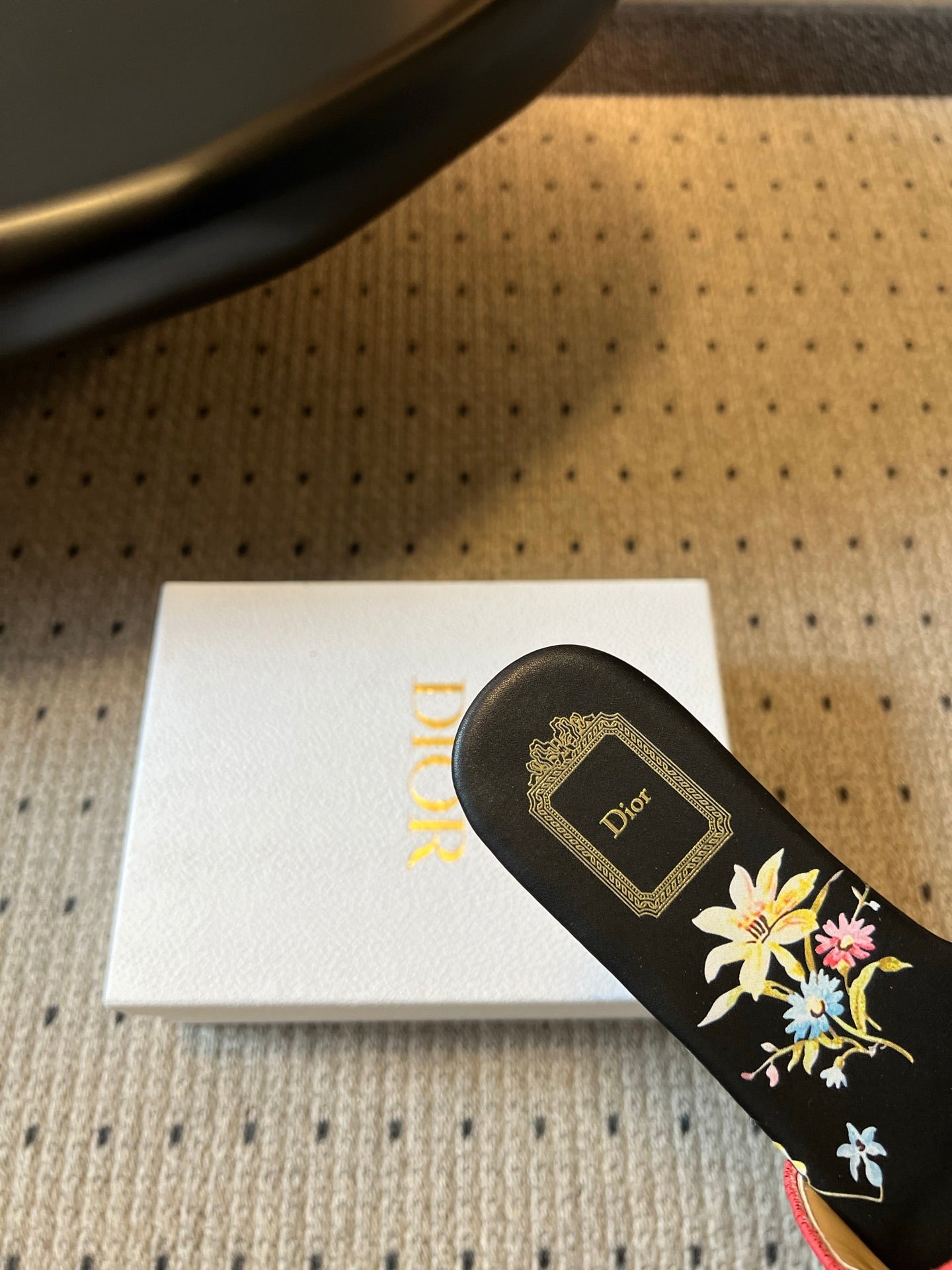 DIOR 26S SLIDES DWAY IN BLACK RED EMBROIDERED CANVAS WITH LOGO & FLORAL PRINT FOOTBED