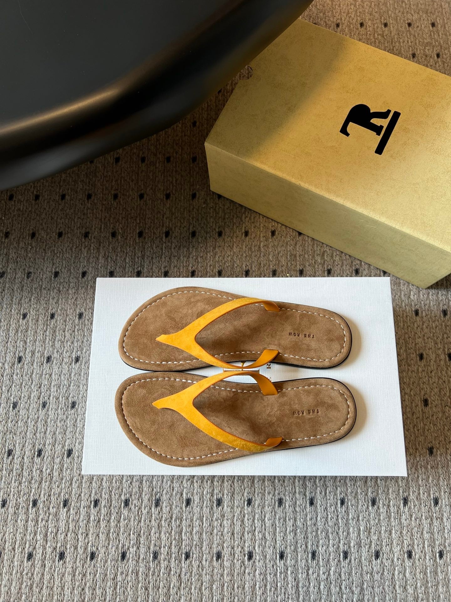THE ROW 26S THONG SANDALS IN MUSTARD YELLOW SUEDE