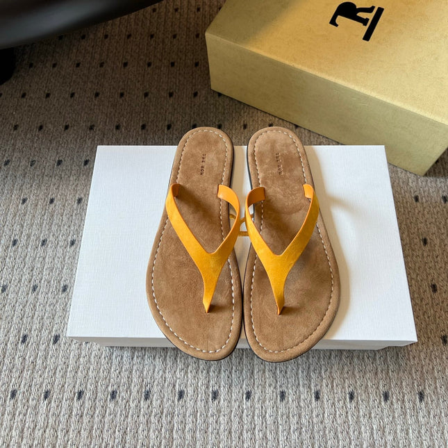 THE ROW 26S THONG SANDALS IN MUSTARD YELLOW SUEDE