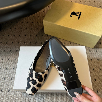 THE ROW 26S SQUARE TOE BACKLESS SLIDES IN WHITE COW PRINT CALF HAIR