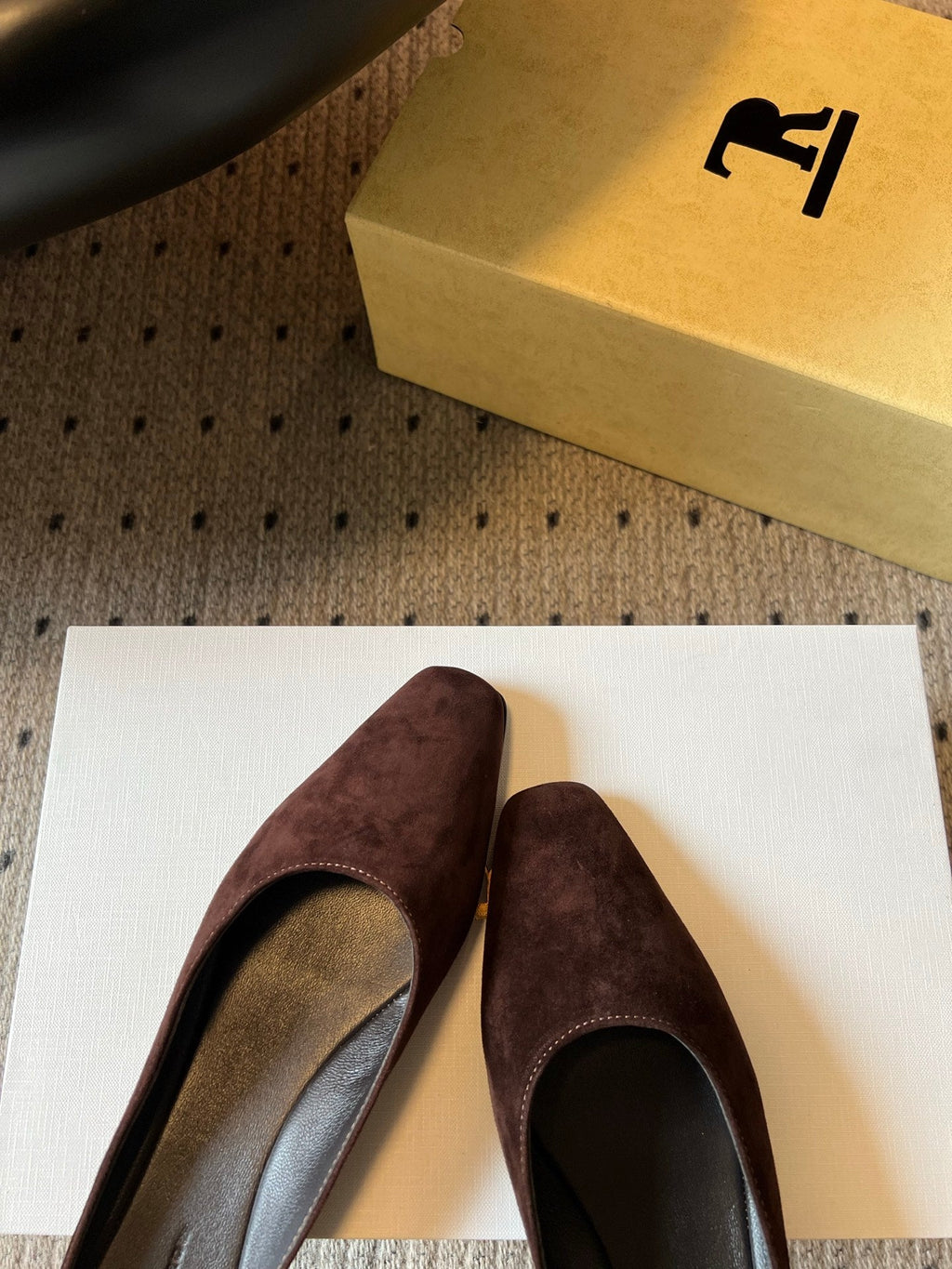 THE ROW 26S SQUARE TOE BACKLESS SLIDES IN DARK BROWN CALF HAIR