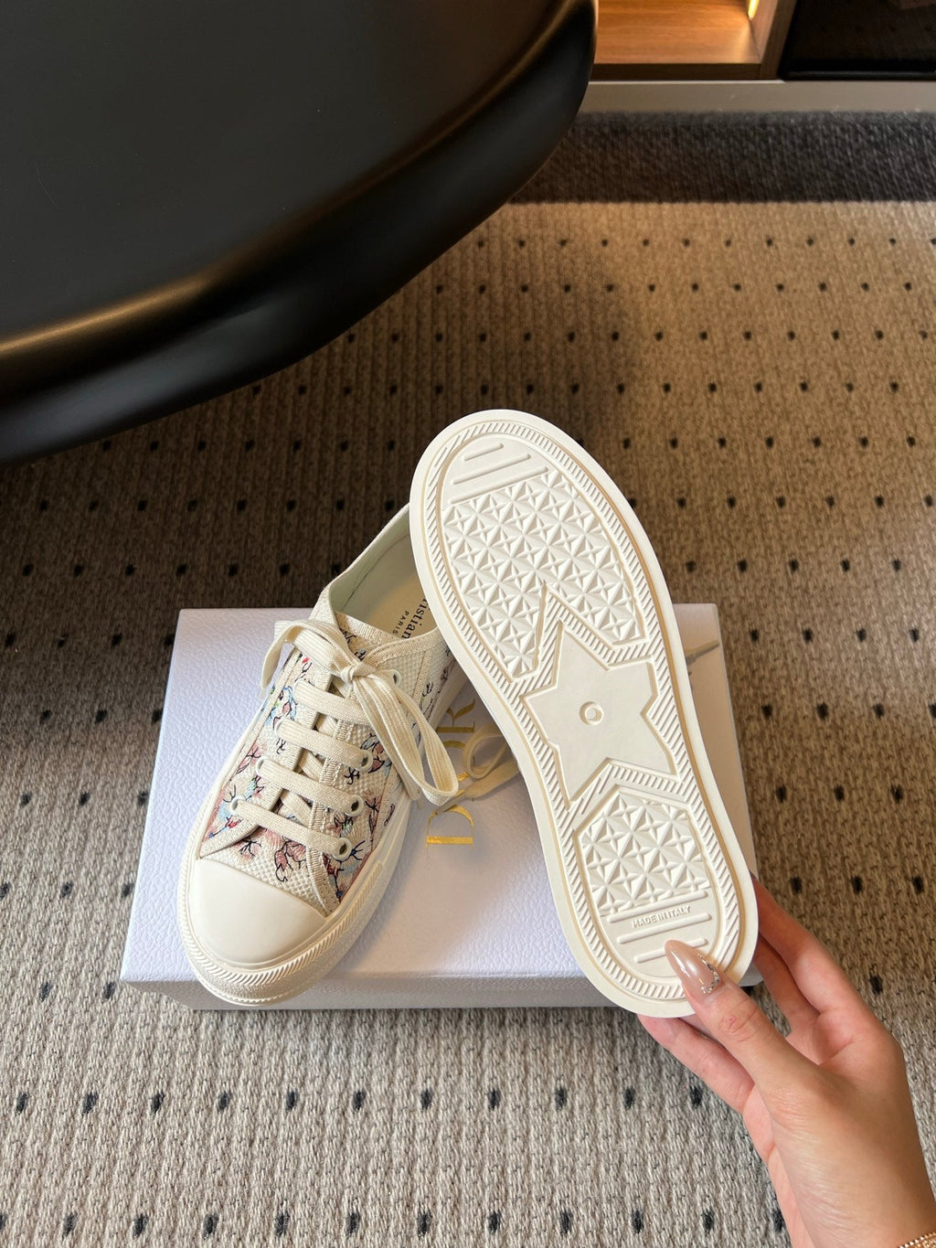 DIOR 26S LOW-TOP SNEAKER 50MM IN BEIGE EMBROIDERED CANVAS