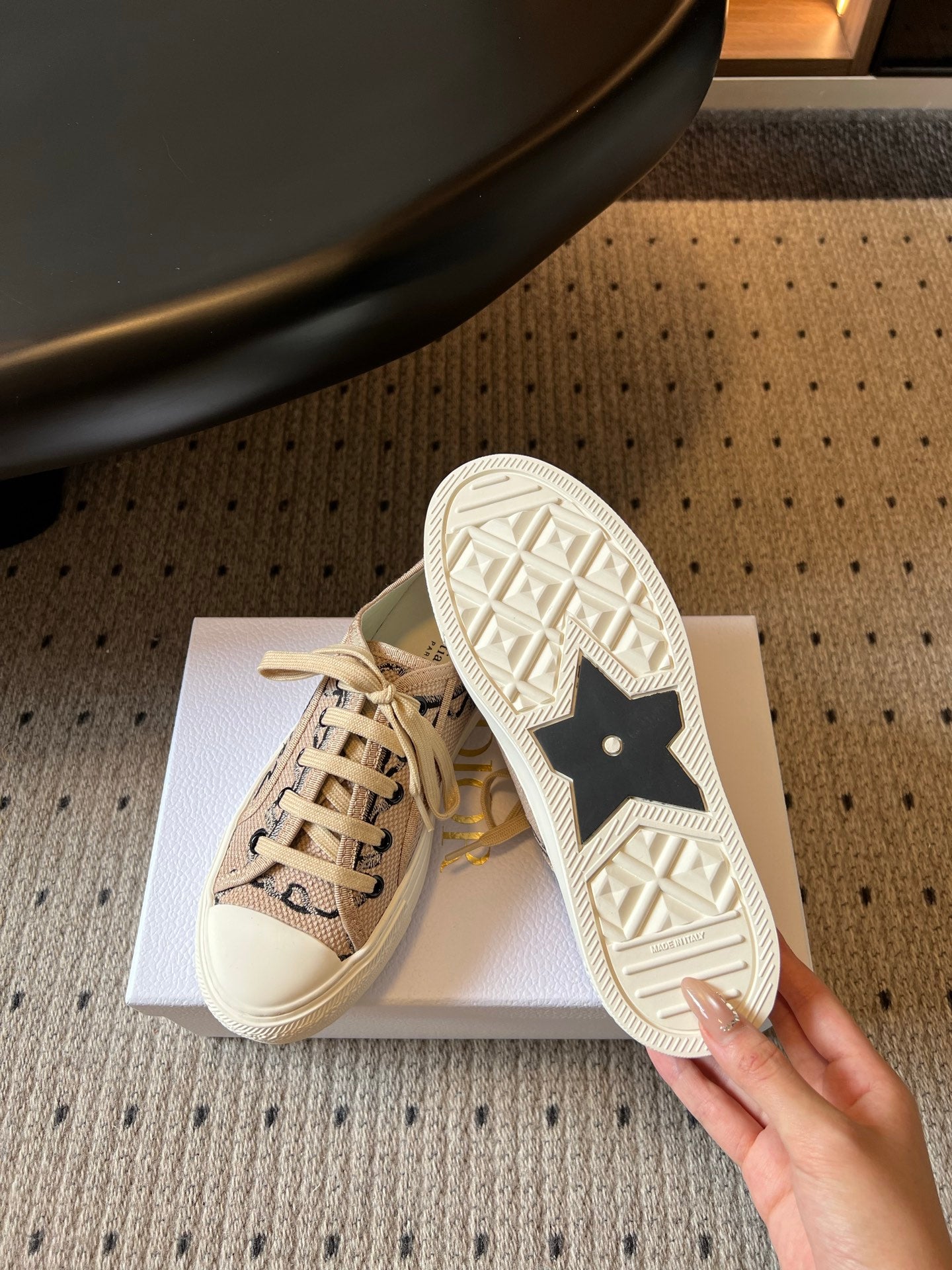 DIOR 26S LOW-TOP SNEAKER 35MM IN DARK BEIGE EMBROIDERED CANVAS