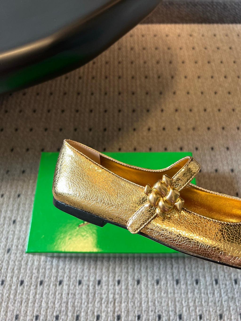 BOTTEGA VENETA 26S MARY JANE FLATS IN GOLD LAMBSKIN WITH GOLD HARDWARE