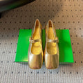 BOTTEGA VENETA 26S MARY JANE FLATS IN GOLD LAMBSKIN WITH GOLD HARDWARE