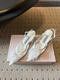 JIMMY CHOO 26S HEELED SLINGSBACKS 50 MM IN WHITE LACE AND CALFSKIN