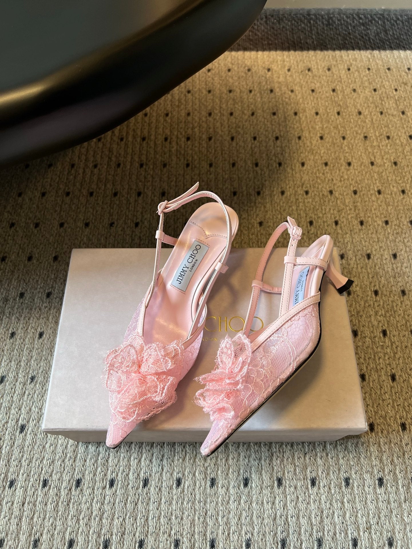 JIMMY CHOO 26S HEELED SLINGSBACKS 50 MM IN BALLET PINK LACE AND CALFSKIN
