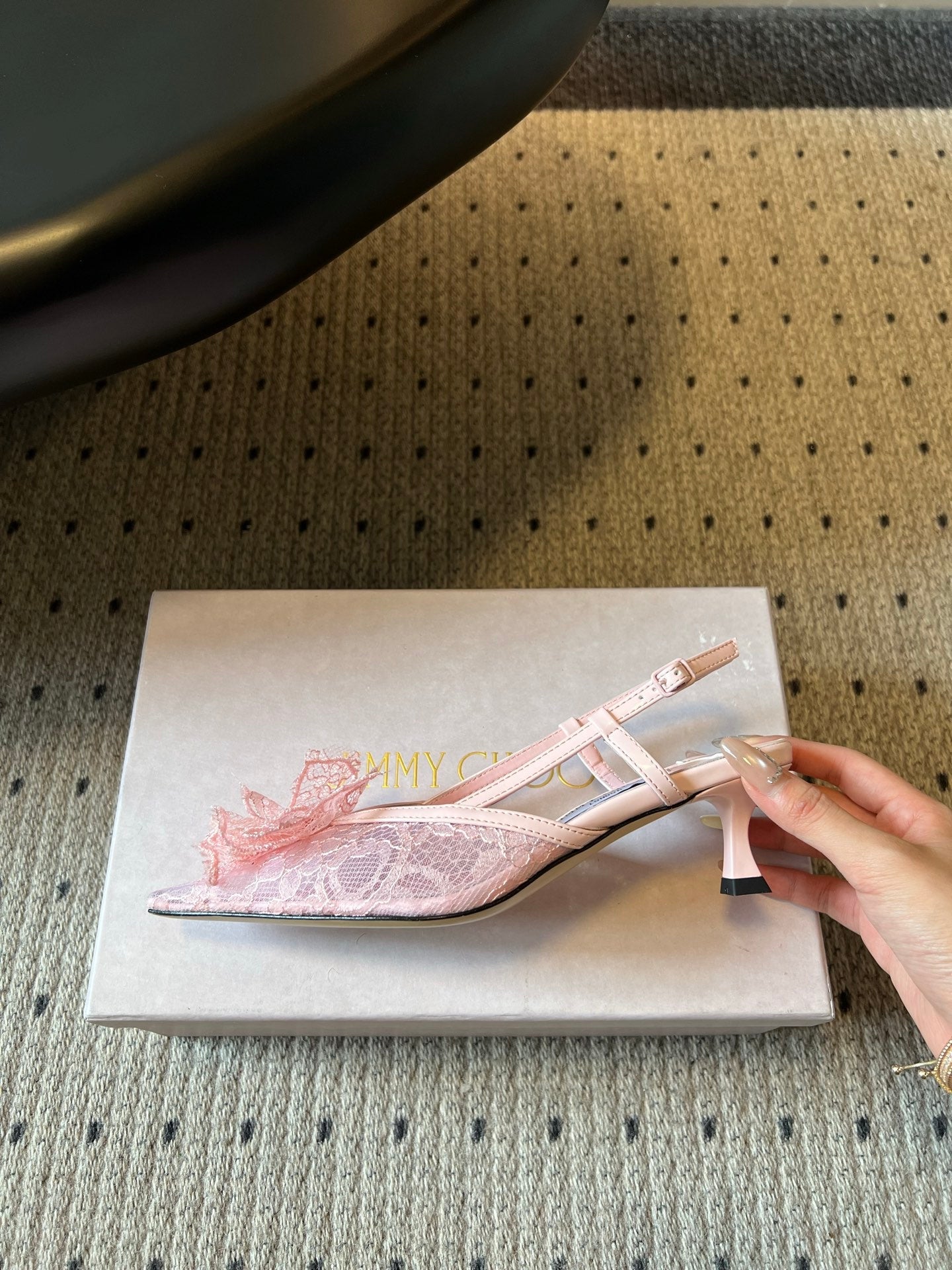 JIMMY CHOO 26S HEELED SLINGSBACKS 50 MM IN BALLET PINK LACE AND CALFSKIN