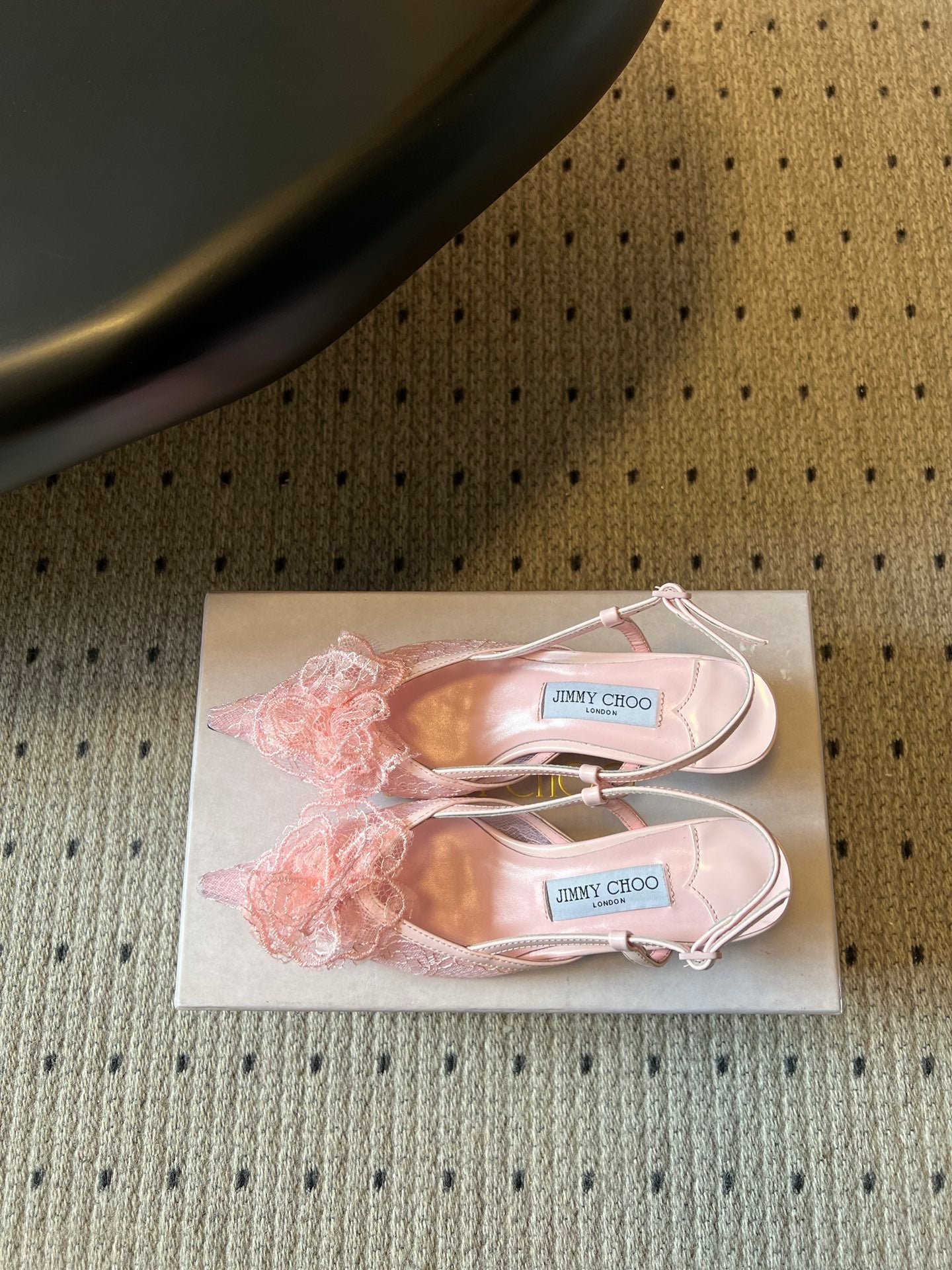 JIMMY CHOO 26S HEELED SLINGSBACKS 50 MM IN BALLET PINK LACE AND CALFSKIN