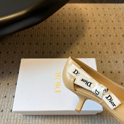 DIOR 26S POINTED-TOE PUMPS 65MM IN BEIGE CALFSKIN WITH J'ADIOR BOW