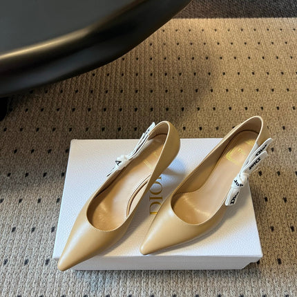 DIOR 26S POINTED-TOE PUMPS 65MM IN BEIGE CALFSKIN WITH J'ADIOR BOW