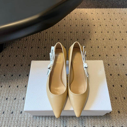 DIOR 26S POINTED-TOE PUMPS 65MM IN BEIGE CALFSKIN WITH J'ADIOR BOW