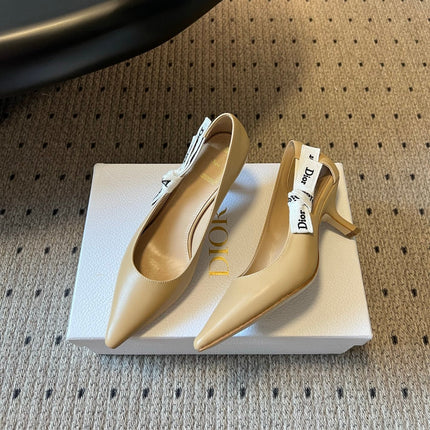 DIOR 26S POINTED-TOE PUMPS 65MM IN BEIGE CALFSKIN WITH J'ADIOR BOW