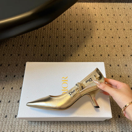 DIOR 26S POINTED-TOE PUMPS 65MM IN GOLD CALFSKIN WITH J'ADIOR BOW