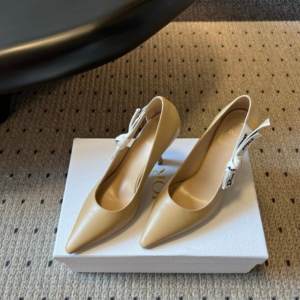 DIOR 26S POINTED-TOE PUMPS 95MM IN BEIGE CALFSKIN WITH J'ADIOR BOW
