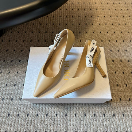 DIOR 26S POINTED-TOE PUMPS 95MM IN BEIGE CALFSKIN WITH J'ADIOR BOW