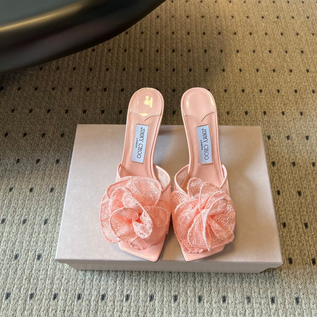 JIMMY CHOO 26S HIGH-HEEL SANDALS 70 MM IN BALLET PINK LACE AND CALFSKIN