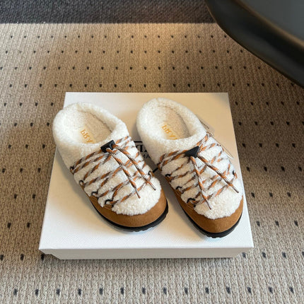 PRADA 26S WOVEN MULES IN IVORY WOOL AND BROWN SUEDE