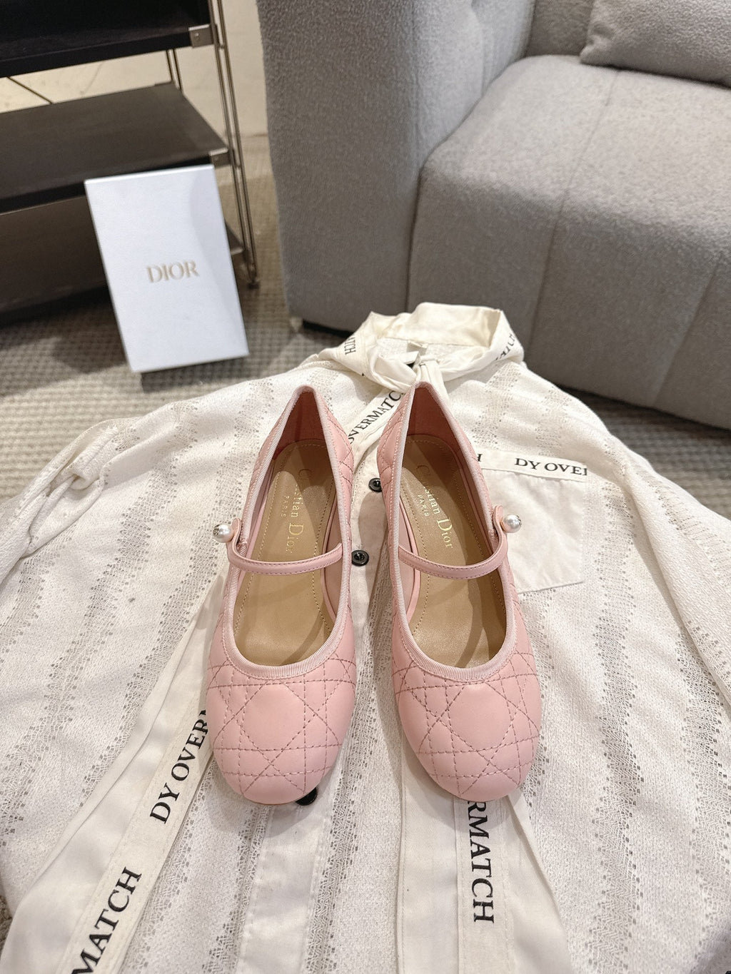 DIOR 26S MARY JANE PUMPS IN LIGHT PINK LAMBSKIN PEARL-ADORNED STRAP