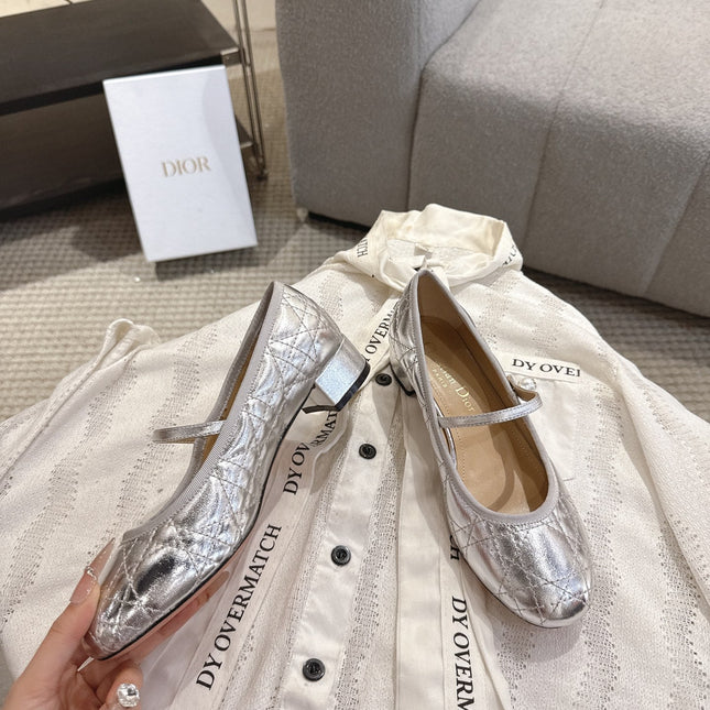 DIOR 26S MARY JANE PUMPS IN SILVER LAMBSKIN PEARL-ADORNED STRAP