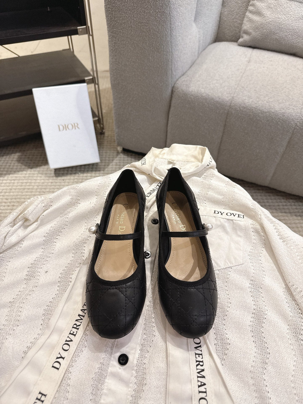 DIOR 26S MARY JANE PUMPS IN BLACK LAMBSKIN PEARL-ADORNED STRAP