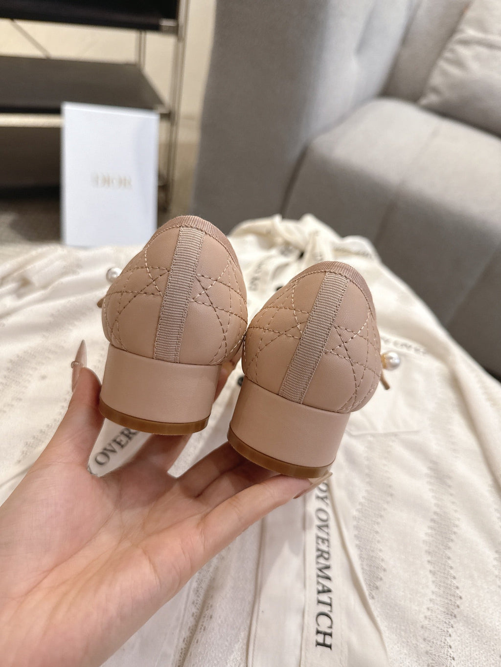 DIOR 26S MARY JANE PUMPS IN NUDE LAMBSKIN PEARL-ADORNED STRAP