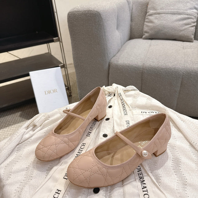 DIOR 26S MARY JANE PUMPS IN NUDE LAMBSKIN PEARL-ADORNED STRAP