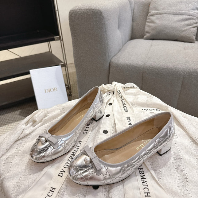 DIOR 26S LOW BLOCK HEEL PUMPS IN SILVER LAMBSKIN