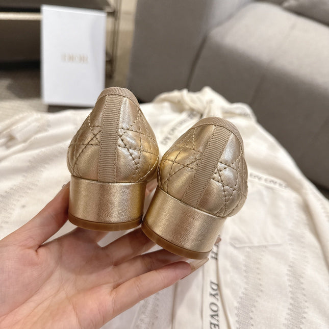 DIOR 26S LOW BLOCK HEEL PUMPS IN GOLD LAMBSKIN