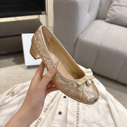 DIOR 26S LOW BLOCK HEEL PUMPS IN GOLD LAMBSKIN