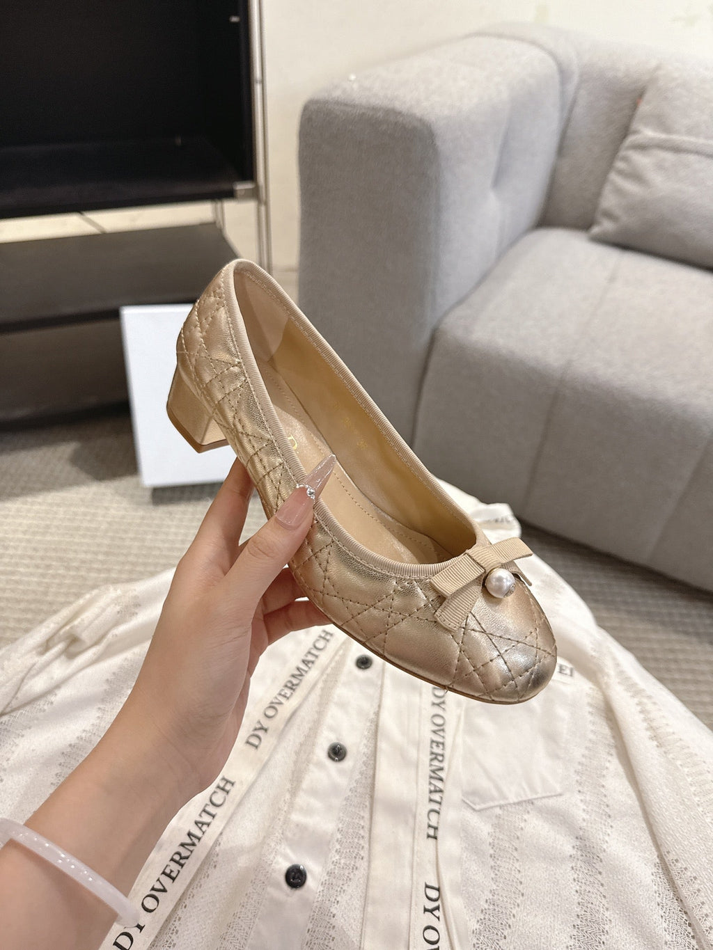DIOR 26S LOW BLOCK HEEL PUMPS IN GOLD LAMBSKIN