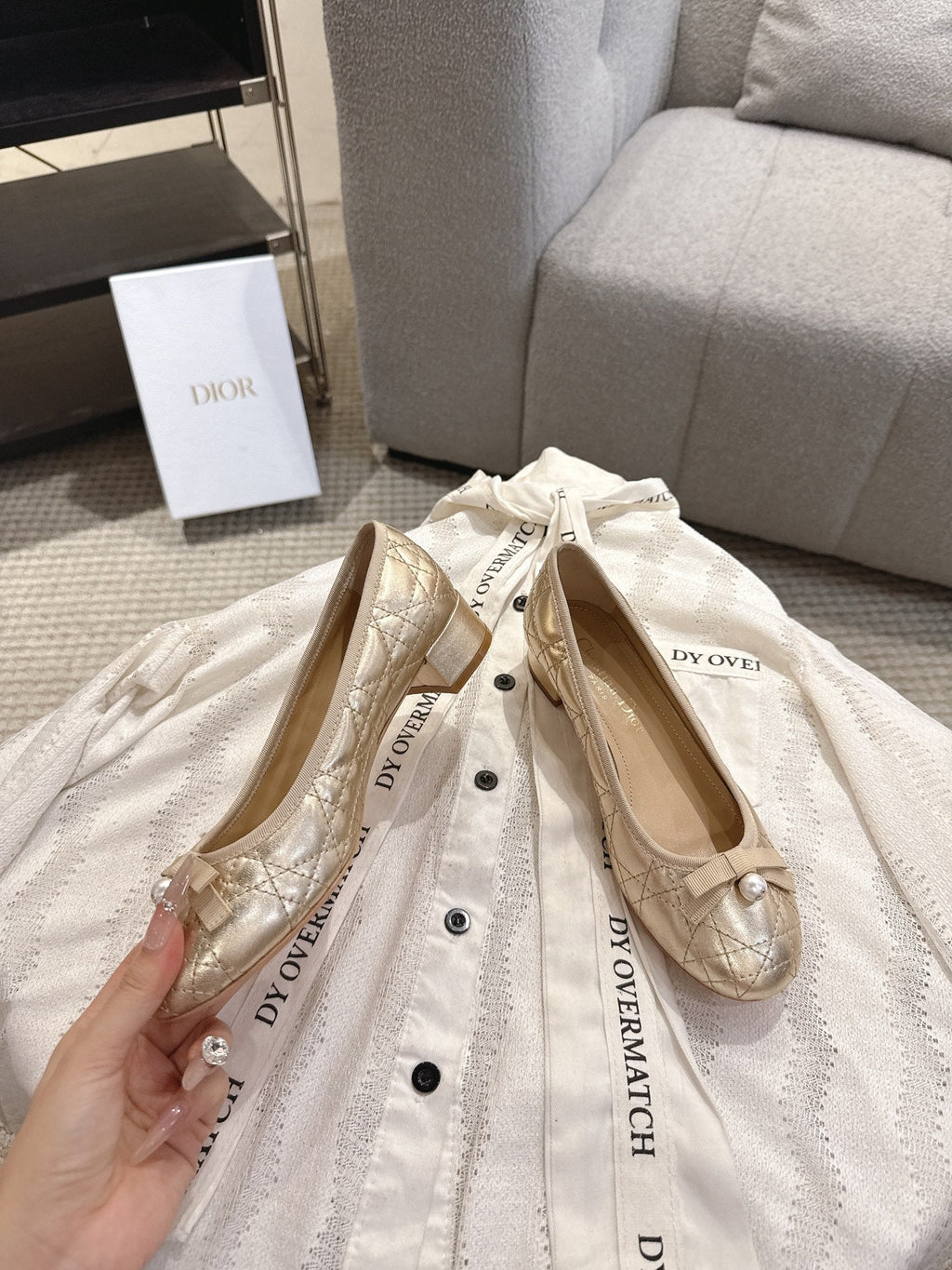 DIOR 26S LOW BLOCK HEEL PUMPS IN GOLD LAMBSKIN