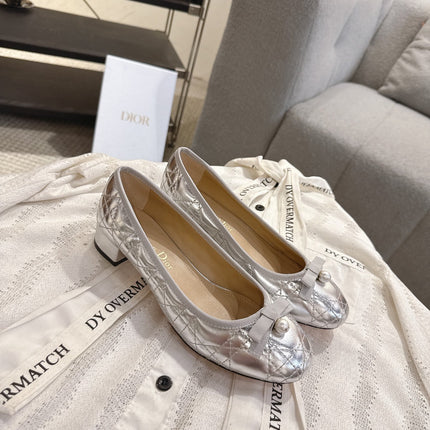 DIOR 26S LOW BLOCK HEEL PUMPS IN SILVER LAMBSKIN