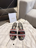 DIOR 26S DWAY FLOWER EDITION HIGH-HEEL SLIDES IN BLACK FABRIC