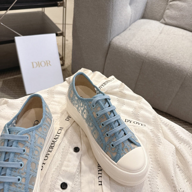DIOR 26S PLATFORM SNEAKERS IN SKY BLUE OBLIQUE EMBROIDERED MESH