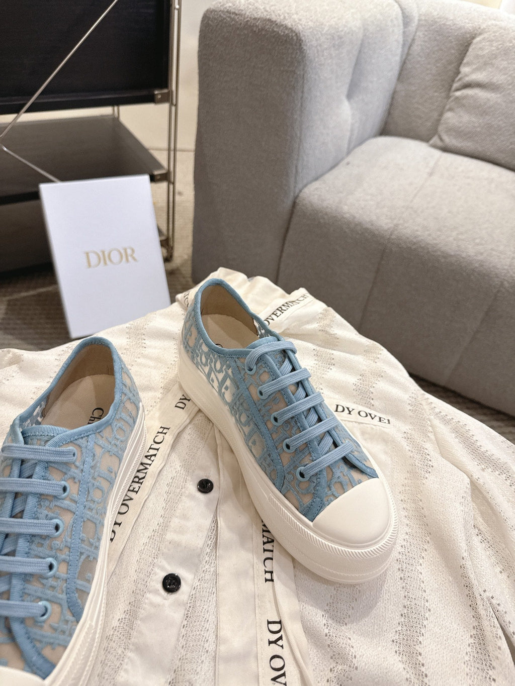DIOR 26S PLATFORM SNEAKERS IN SKY BLUE OBLIQUE EMBROIDERED MESH